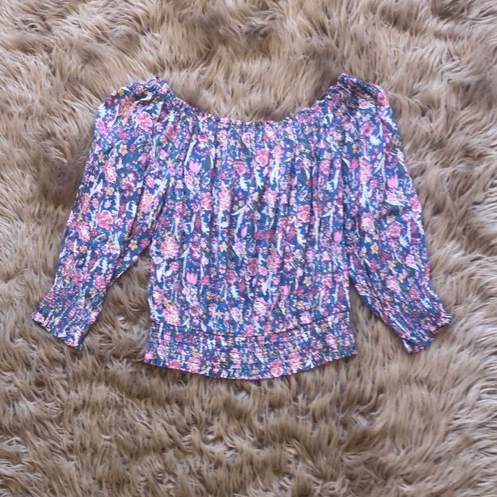 Rachel Zoe Pink and Blue Smocked 3/4 Sleeve Blouse